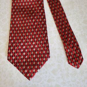 Vintage Stonehenge Mens Tie Geometric Red & Beige 100% Silk Necktie 60.5 inches